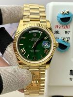DD 2836/3255 Movement Gold with Green Face President Band Fluted Bezel Rolex Watch